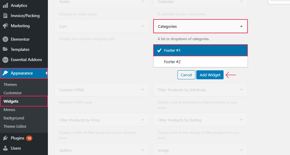 Kategoriler Widget'ı Ekle